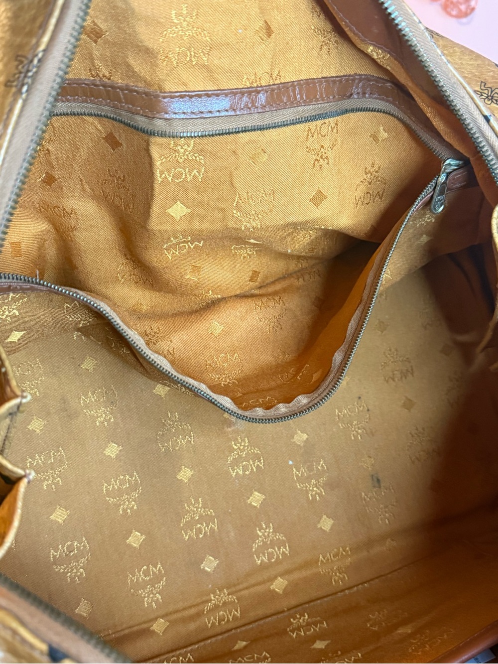 MCM Monogram Visetos Travel Duffle in Cognac Brown with Black Accents 35 - Picture 9 of 13